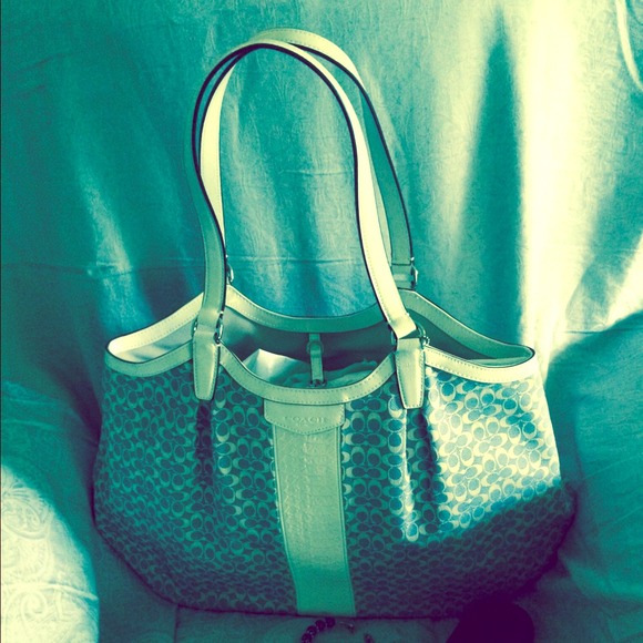 Large blue and white Coach shoulder bag