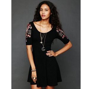 Free People Embroidery Garden Flower Flare Dress little black dress