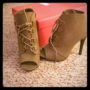 Lace up military inspired open toe booties