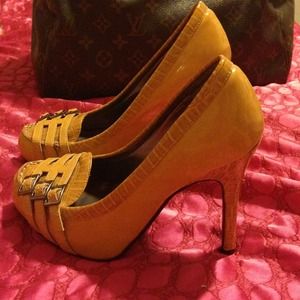 Shiekk Mustard Buckle heels