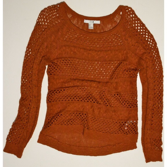 Orange/brown sweater. Crochet with solid back.