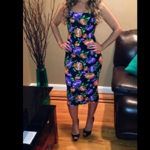 Black floral midi dress