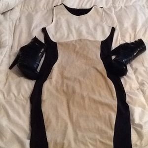 Reduced! Tan, black, and white bodycon dress