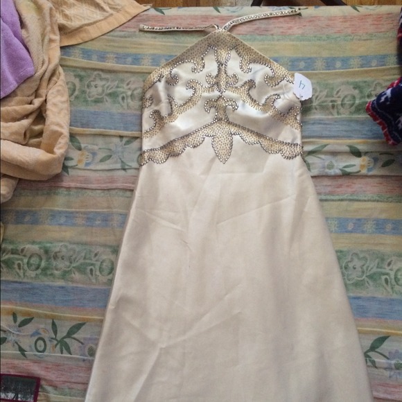 Cream long prom dress w/ rhinestones