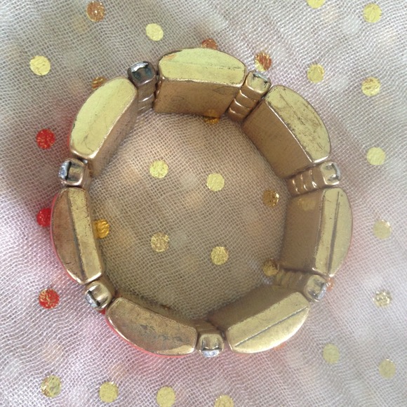 🚫SOLD🚫JCrew Orange Rhinestone Stretch Bracelet - Picture 2 of 4