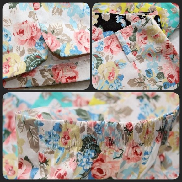 Floral little high waist asymmetrical black shorts - Picture 3 of 4