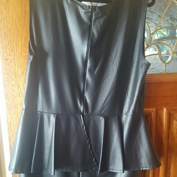 SOLD Peplum Faux Leather Dress - Picture 3 of 4
