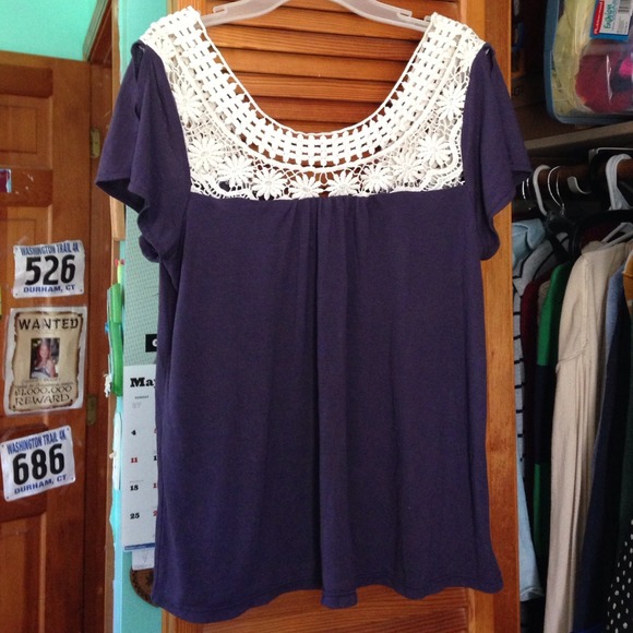 Dark Purple with White Crocheted Details Top!