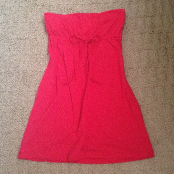 Red strapless sun dress