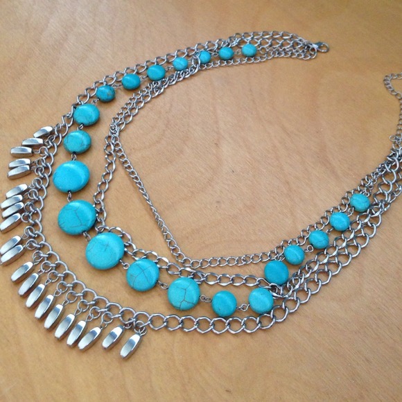 🌟SOLD in a bundle🌟Aqua/silver statement necklace