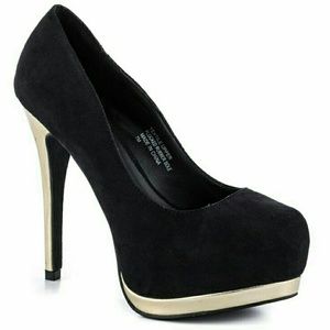 Suede Black Heels w/ Gold Trim