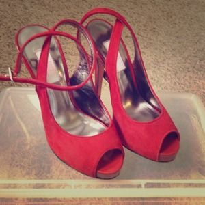 JLo red heels! peep toes with ankle straps. Size 5