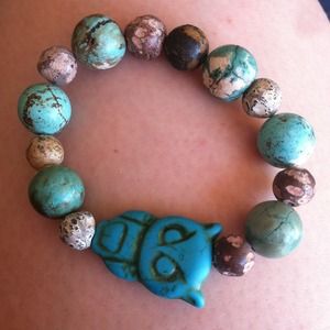 Beautiful stone and turquoise owl bracelet