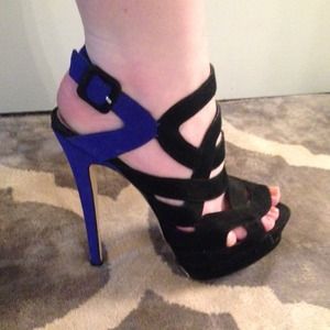 Stunning black and blue caged high heel sandals
