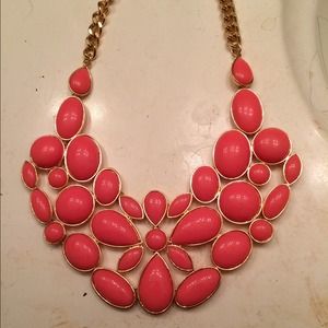 Bold Statemenr Necklace - coral colored