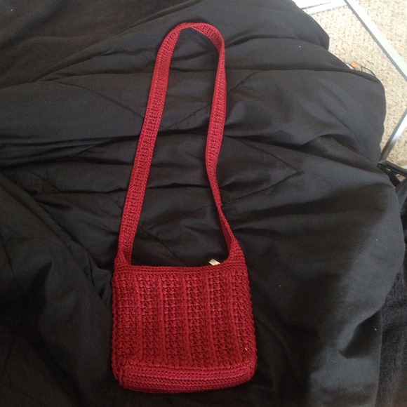 Red crochet purse.