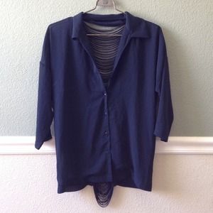 Sheer Open Back Button Up