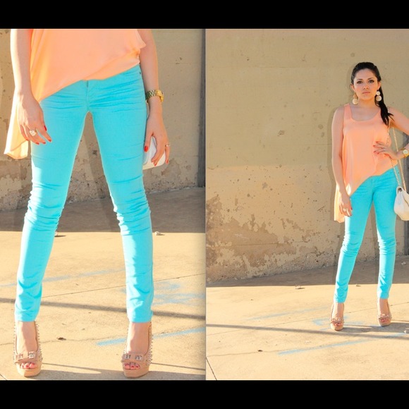 aqua colored jeans