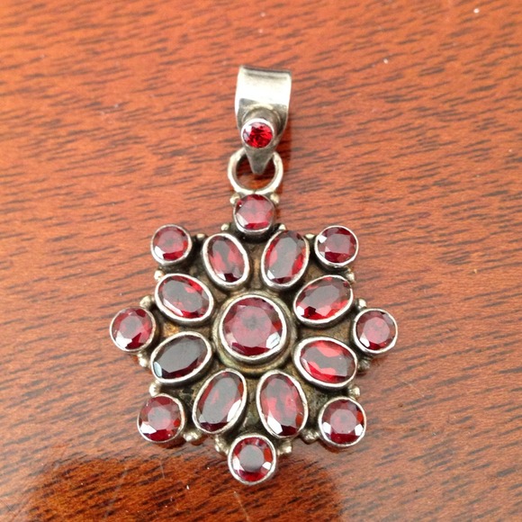 Sterling Silver 925 Jewelry - Sterling Silver and Garnet Pendant!
