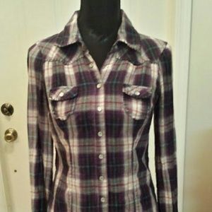 Plaid button up top
