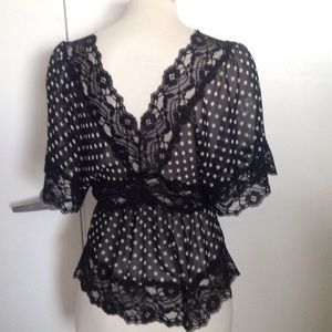 Forever 21 Tops - LACE POLKA DOT KIMONO TOP Blouse Black White S Forever 21 Tops - LACE POLKA DOT KIMONO TOP Blouse Black White S