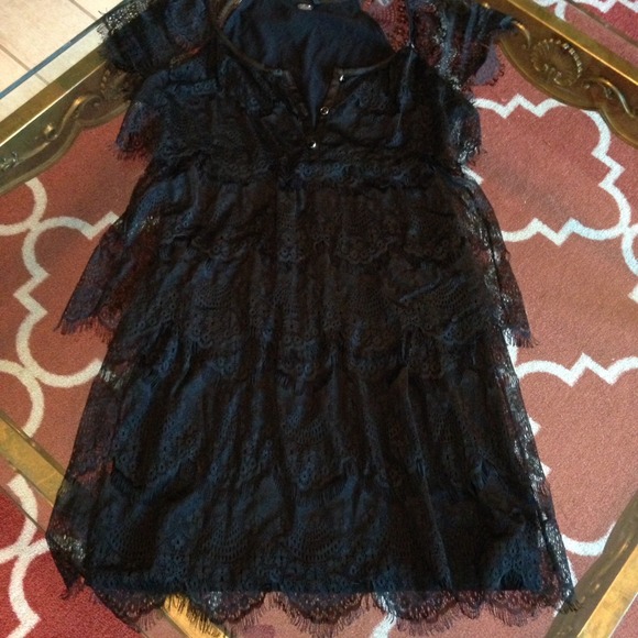 Black Tiered Lace Dress