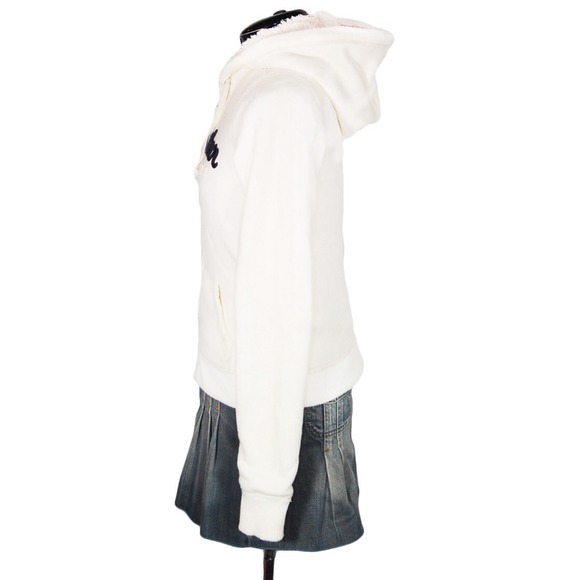 HOLLISTER Cream Soft Faux Fur Lined Graphic Full Zip Hoodie - Picture 3 of 5