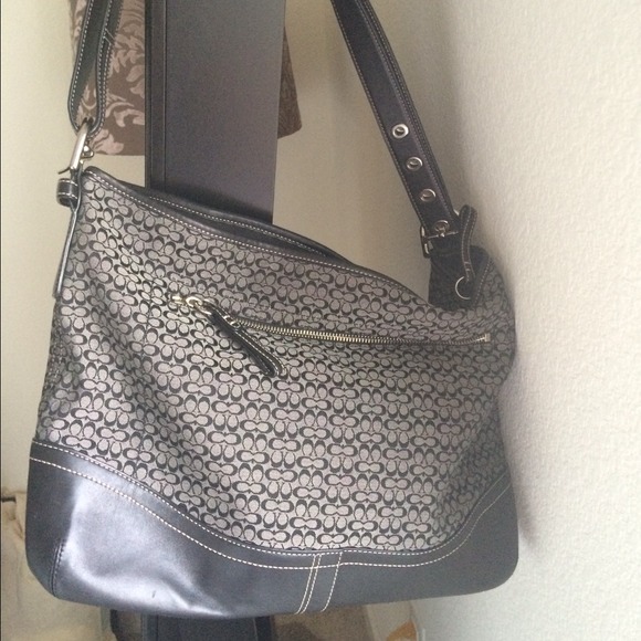 Coach Handbags - FINAL PRICE! Black leather/fabric Coach tote! EUC