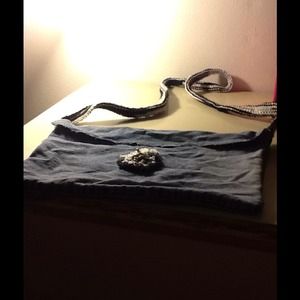 Crocheted strap denim purse