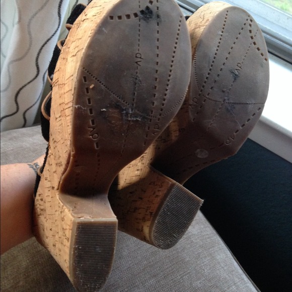 SOLD::Dolce Vita Black & Tan Cork Platform Sandals - Picture 4 of 4
