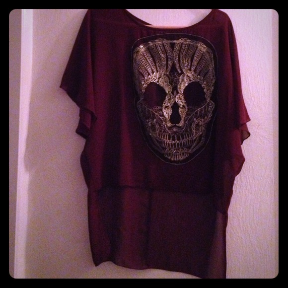 Hi lo sheer Dia de Los muertos top - Picture 1 of 1
