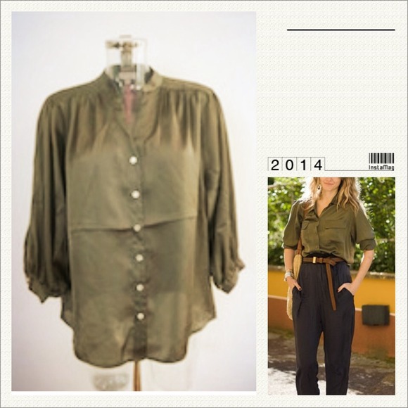 NEW Gharani  London Military Green Satin Blouse S