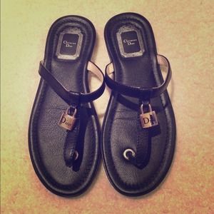 Christian Dior Blk T-strap Sandals Sz 35.5