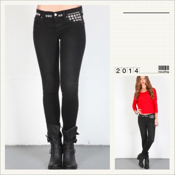 NEW TEXTILE Black Studded Skinny Jeans Made in USA