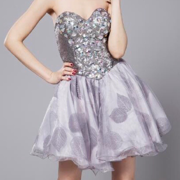 Hand Beaded Crystals Sweetheart Silver Grey Dress