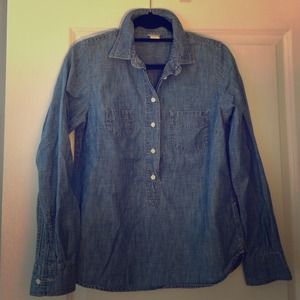 Fitted denim, button down top by J.Crew