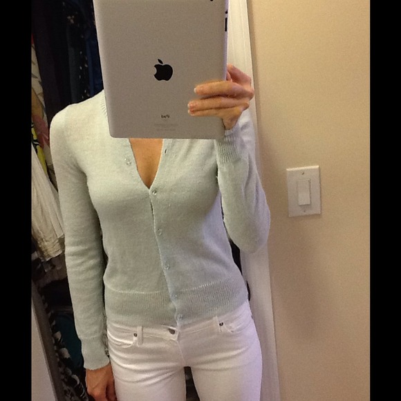 J crew XS bling button cardigan sweater mint green