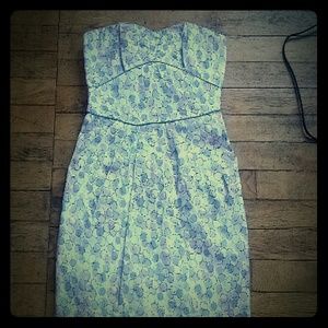 Pink and gray strapless dress with pockets