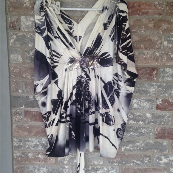 Black and white draped shirt
