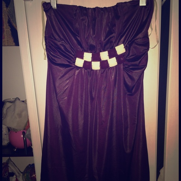 Strapless purple cocktail dress