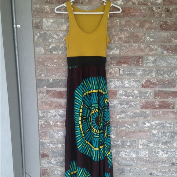 Yellow Brown Blue Long Dress
