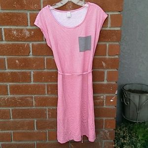 Pink and gray striped dress