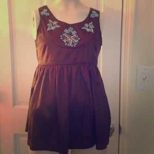 Brown top with turquoise embellished beads
