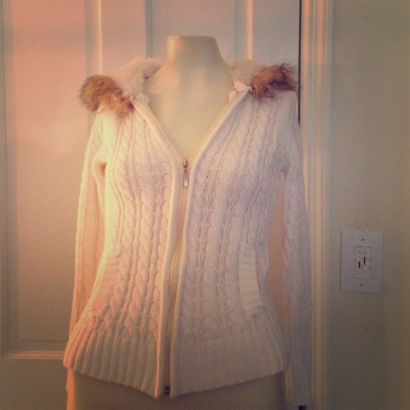 Creme Knit Sweater w/ Faux Fur Hood