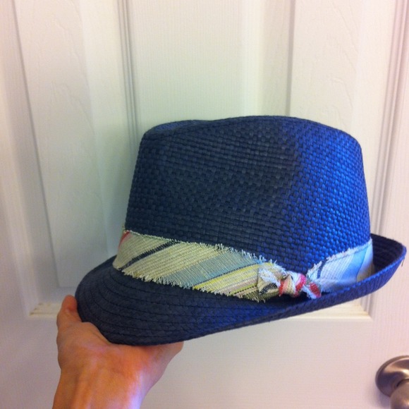 Navy straw fedora