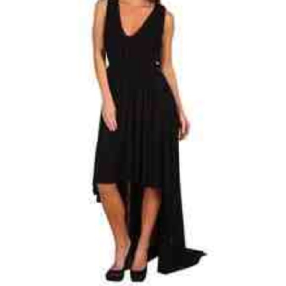ABS Black Jersey Knit High Low Hem Maxi Dress Gown - Picture 4 of 4