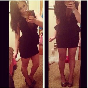 Black peplum & mesh inset dress