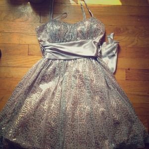 Silver sequence dress with champagne mesh with bel
