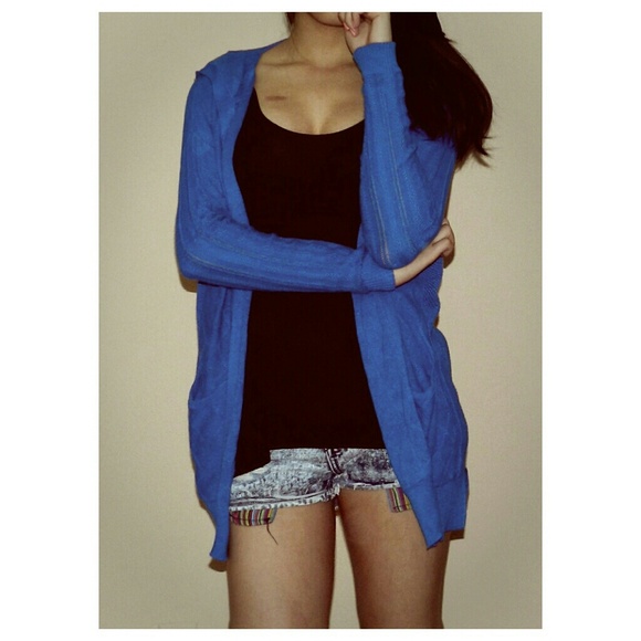 Blue Knit Hooded Cardigan
