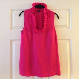 Bright Pink Linen Ruffle Collar Top